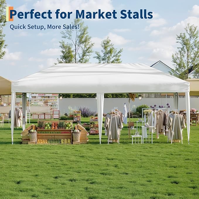 Garvee 10x10 Pop Up Canopy Tent, Heavy Duty Commercial Instant Shelter with One-Person Setup, UPF 50+ Waterproof, 100 Sq Ft Shade for Outdoor Events, Camping, Farmers Market