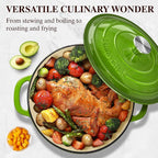 Umite Chef 7QT Enameled Cast Iron Dutch Oven with Lid & Cotton Potholders–Heavy-Duty Cookware for Bread Baking, Braising, Stews, Marinate, Cook,Refrigerate & Serve(Green)