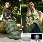 Down Camping Blanket - Lightweight, Packable, Warm & Puffy Outdoor Travel Quilt for Sleep, Hiking, Backpacking, Stadium, Festivals, Water-Resistant Sleeping Bag 55"x79"