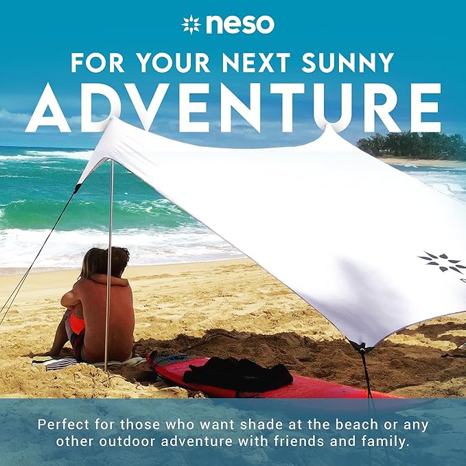 Neso Gigante Portable Beach Tent Sun Shelter - Lightweight Beach Shade Canopy - Easy Setup for Family Outings - Patented Reinforced Corners - UPF 50+ Sun Protection - 8ft Tall, 11 x 11ft - White