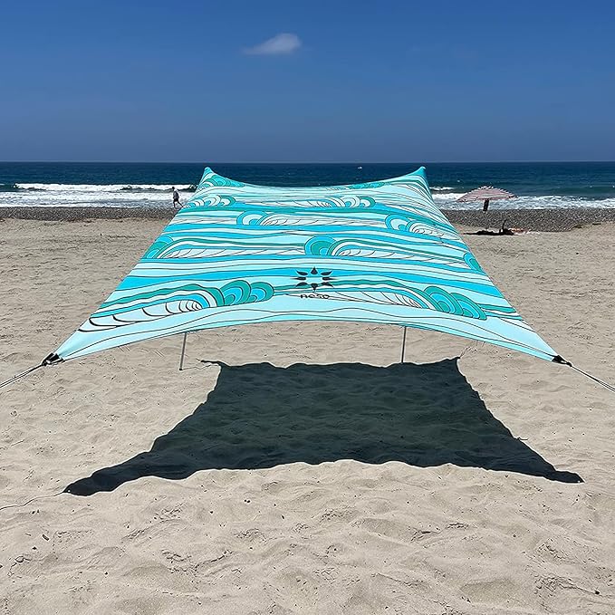 Neso Gigante Portable Beach Tent Sun Shelter - Lightweight Beach Shade Canopy - Easy Setup for Family Outings - Patented Reinforced Corners - UPF 50+ Sun Protection - 8ft Tall, 11 x 11ft - Swells