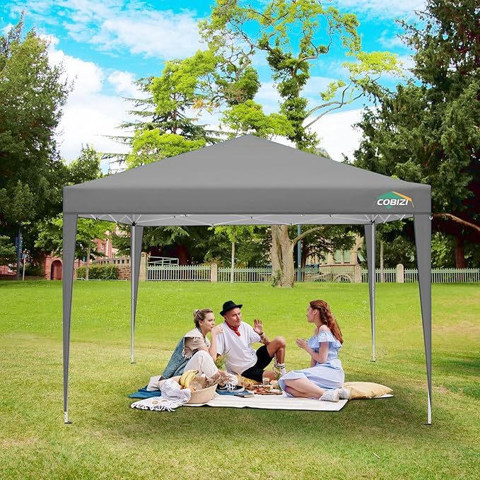 COBIZI 10x10 Pop Up Canopy Tent with 4 Sidewalls, Easy Set Up Canopy 10x10 Waterproof Commercial Outdoor Gazebo Portable Shelter Instant Tents for Parties,Backyard,Flea Market(Carrying Bag×1,Grey