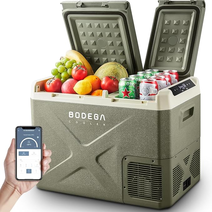 BODEGACOOLER 12 Volt Car Refrigerator, 34.1 Quart Car Fridge Dual Zone, 12V Portable Freezer APP Control, RV Car Cooler -4℉-68℉ 12/24V DC 100-240V AC for Outdoor Camping Travel Vehicles Home Use