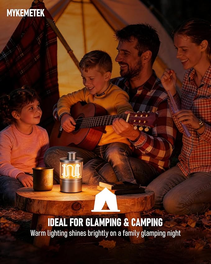 Aluminum Camping Lantern, Rechargeable Ambient Lantern with Paracord Handle & Smooth Dimming, Portable Warm Light for Indoor/Outdoor, Bedroom, Hiking and Emergency, 4'' x 2.4''
