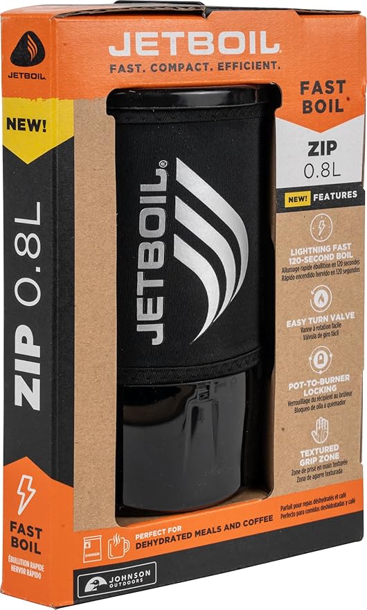 Jetboil Zip 0.8L Portable Fast Boil Stove with Easy-Turn Knob Igniter for Backpacking and Camping, Propane/Isobutane Burner