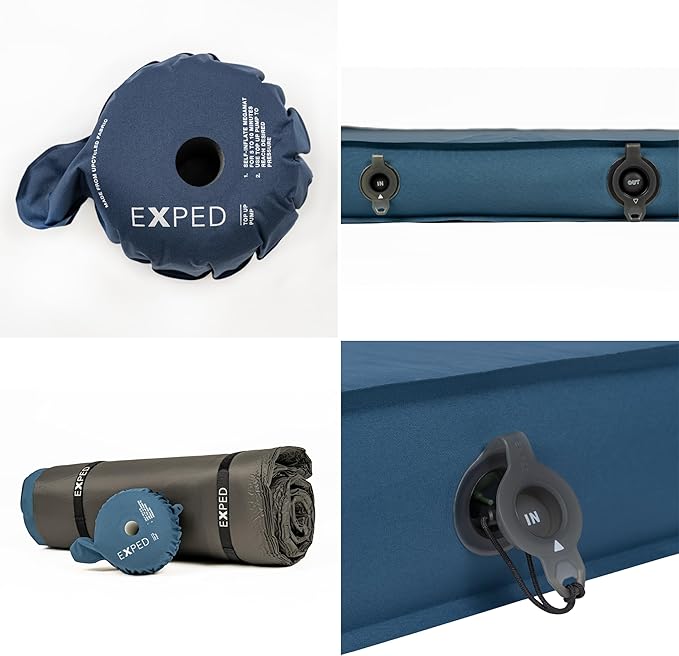Exped DeepSleep Mat Duo Medium - Self Inflating Firm Car Sleeping Mat, 3” Foam Pad, Pump Included