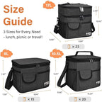 Tirrinia Insulated Large Lunch Bag for Women Men, Leakproof Lunch Box Containers for Adults, Work, School, Soft Lunchbox for Kids, Boys, Adult Cooler Bag for Picnic, Hiking,Beach, Black