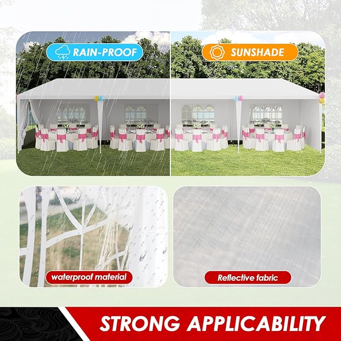 FDW Party Tent 10x30 Outdoor Gazebo Canopy with 8 Removable Sidewalls, Waterproof Wedding, Patio, – UV Protection for Events & Gatherings