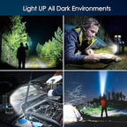 LED Flashlight High Lumens USB Rechargeable Flashlight for Camping, Hiking, Walking, Powerful Emergency Flashlight with 4 Modes for Outdoor Use, Bright Flashlight with Sidelight Lantern