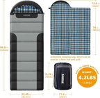 Cotton Flannel Lined Sleeping Bag for Adults Teens Kids, Cold Weather &Warm, 3 Seasons, Lightweight Compact Camping Essentials Equipment, Hiking, Outdoor, Travel