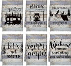 Boyiee Set of 6 Camping Kitchen Towels Happy Camper Tea Towels Absorbent Farmhouse Dish Towels with Funny Sayings 24 x 16 Inches Camping Hand Towels for RV Campers Lovers Gifts Accessories Decorations