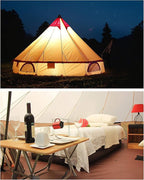 Round Bell Tent, 4m Bell Tent with Zippered Mesh Door and Windows Outdoor Waterproof Large Tent Canvas Yurt Tent 3-10 Persons Family Camping Tent Glamping,Portable Foldable Tent Easy to Install