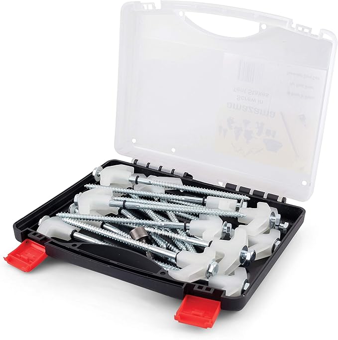Tent Stakes - 16 Heavy-Duty Ground Screw Anchor Pegs - Galvanized - Non Rust - Perfect for Yard, Garden, Awning & Canopy - Glow-in-The-Dark Tops - Hex Tool & Carry Case - Gazebo - Accessories