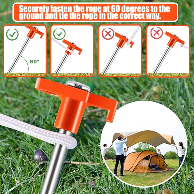 23 Pack Tent Stakes Heavy Duty,10 Inch Non-Rust Metal Tent Pegs Camping Stakes,Ground Stakes Tent Spikes for Camping,Garden,Hiking,Grassland,with 1 Pcs Hooked Head & 2 Pcs 10FT Ropes