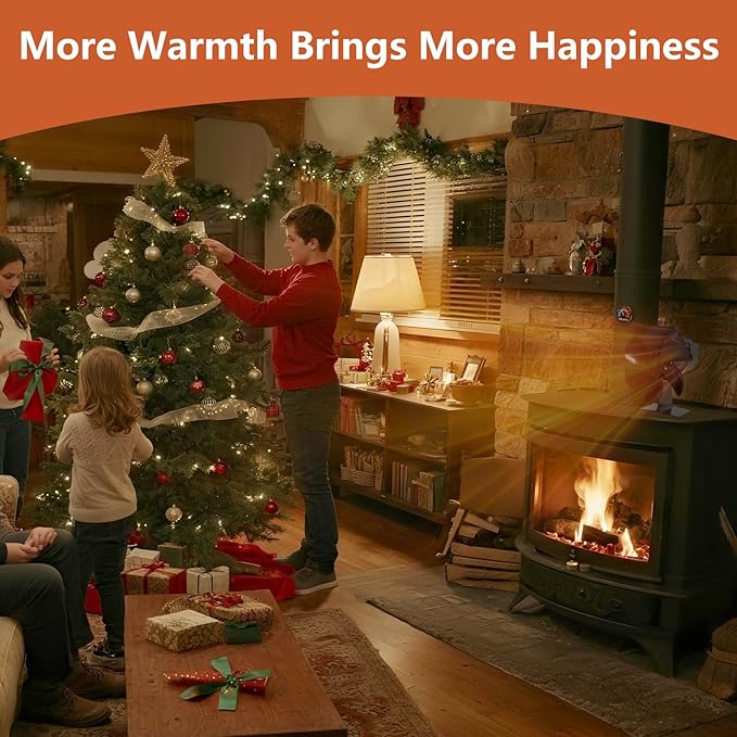 Wood Stove Fan Heat Powered | Non Electric Heat Activated Fan for Wood Burning Stove/Log Burner | Thermoelectric Fireplace Fan| w/Stove Accesories Thermometer