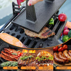 Sungmor Heavy Duty Cast Iron Grill Press, 8.7" x 4.3" Rectangel Burger Press Bacon Smasher with Wood Handle, Meat Steak Weight for Blackstone Grill,Outdoor Griddle, Kitchen Barbecue Press Tool