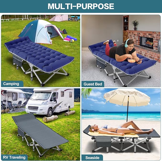 NAIZEA Folding Camping Cots for Adults, Folding Cot with Mattress, Camping Foldable Bed, Portable Military Cot, Double Layer Oxford Strong Heavy Duty Sleeping Cots w/Carry Bag for Camp Office Travel