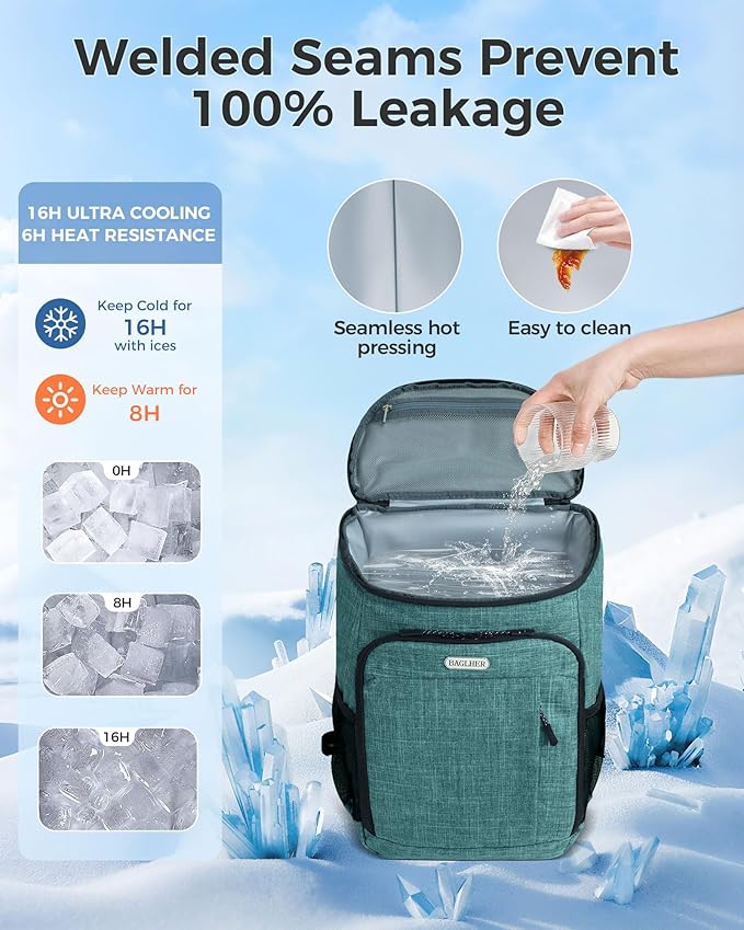 BAGLHER Lightweight Insulated Cooler Backpack - 30 Cans, Leak-Proof for Lunch, Picnic, Hiking, Camping Trips