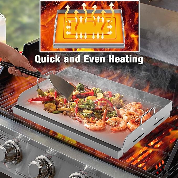 Griddle for Gas Grill, Universal Fry Griddle Flat Top Plate, 17" x13” Metal Cooking Griddle Pan Flat Top Rectangular Plate with Removable Handles for Gas Stove/Charcoal/Gas Grills