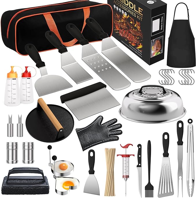 134 Pcs Griddle Accessories Kit for Blackstone - Perfect Flat Top Grill Accessories for Outdoor, Professional Round Melting Dome with Cast Iron Smash Burger Press for Barbecue.