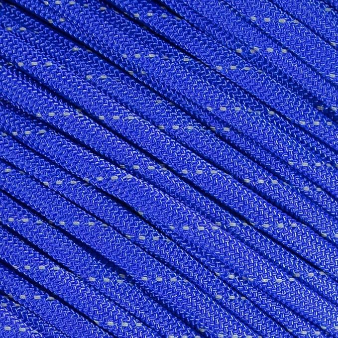 Fluorescent Reflective 550 Type III Guyline Tent Rope Camping Survival Cord High-Visibility Paracord (Reflective Electric Blue, 25 Feet)