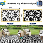 Outdoor Rug 6x9Ft, Solar Powered Outdoor Camping Rug with 94LEDs Strip Lights, Waterproof Plastic Reversible Outdoor Straw Rug, Rug Mat for RV Camping Patio Beach Balcony House Deck Picnic