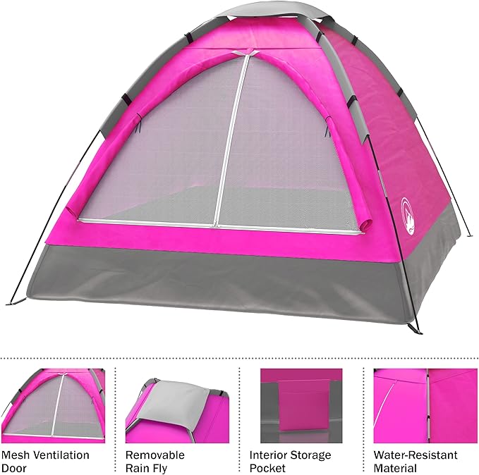 Wakeman Tents 2-Person Tent with Removable Rain Fly and Carry Bag - Comes with Camping Lantern with Fan - Weather-Resistant Camping Accessories by Wakeman