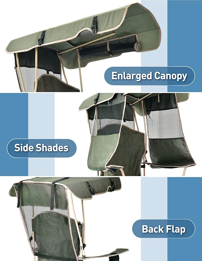 Folding Camping Chair with Shade Canopy for Adults, Canopy Chair for Outdoors Sports with Cup Holder, Side Pocket for Camp, Beach, Tailgates, Fishing - Support 330 LBS