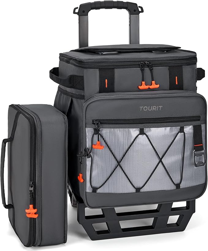 TOURIT 75 Can Insulated Rolling Cooler, Detachable Double Deck Beach Cooler with Wheels, Collapsible Soft Sided Cooler Bag for Beach, Camping, Picnic, Travel, Shopping