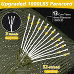 X XBEN Paracord Reflective 1000lb, 50/100/200/500/1000ft 4mm, 13 Strand Parachute Spool Cord, Survival Rope for Camping, Fishing, Hiking, Tent, Clothesline, DIY Crafts & Survival Bracelet, Neon Green
