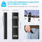 Solar/Rechargeable Flat Flashlights, 900 Lumens EDC Tactical Flashlight, Multi Function LED Small Flashlight, 7 Modes IP65 Waterproof for Home, Camping,and Emergency Use (Black)