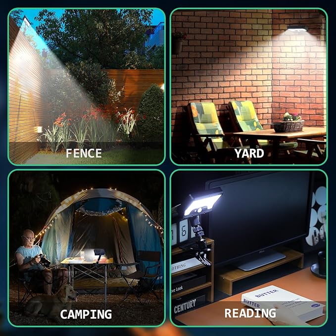 Solar Lights Outdoor, Clip On or Wall Mount, Motion Sensor Flood Light, 3 Settings, USB Charging and Solar Powered Fence Lights for Yard, Deck, Gutter, Camping, IP65 Waterproof, 2 Pack