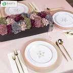 PARTY BARGAINS 13-Inch Charger Plates - 4 Pack, Clear Gold Rope Textured Rim, Heavy-Duty Disposable Chargers for Elegant Dining - Ideal for Weddings and Formal Events