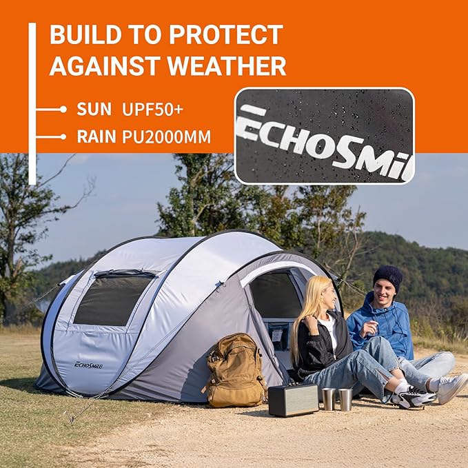 EchoSmile Instant Pop Up Camping Tent, 2/4/6 Person, Easy Setup Tent, Water Resistant Dome, Portable with Carry Bag