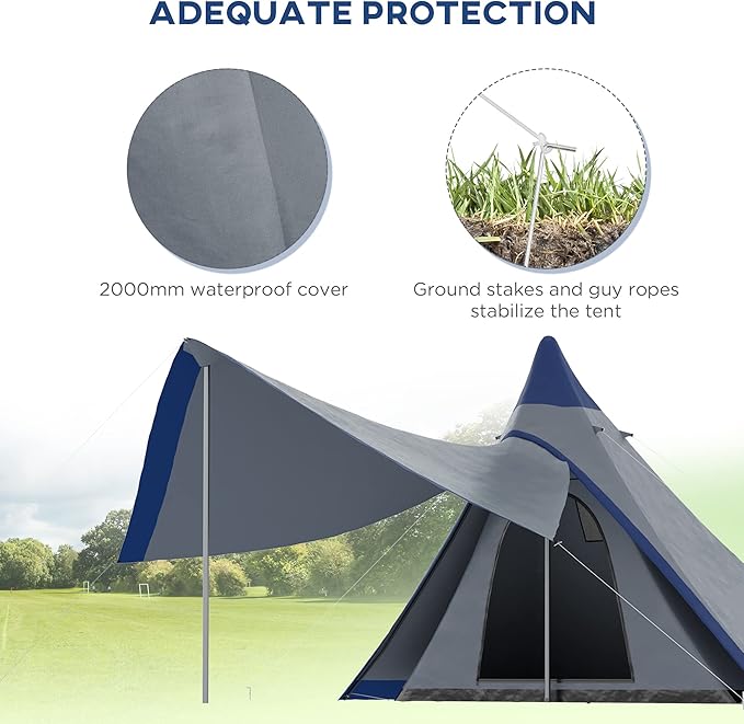15.4'x15.4'x8.5' Waterproof Teepee Tent, with Porch, for 2-3 Person Backpacking Camping