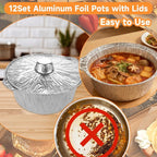 JMIATRY 12 Pack Disposable Aluminum Pot with Lid 120OZ Disposable Pots And Pans Round Aluminum Foil Dutch Oven Liners Disposable Cookware For Camping, Vacation Trip, Picnic, Restaurant (3.8QT)