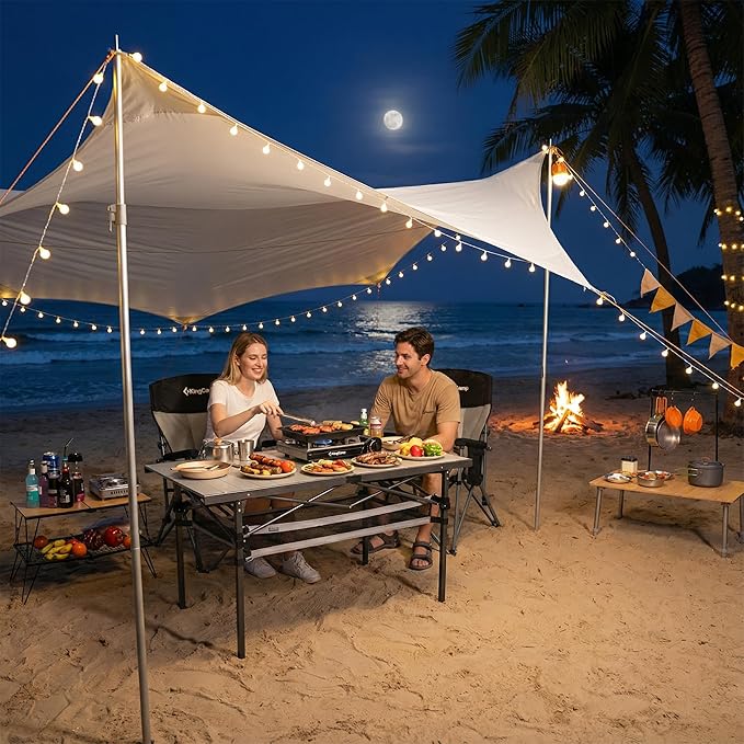KingCamp Folding Camping Table, Aluminum Roll-Up Camp Table, Large Foldable Table for 4-6 Person, Outdoor Portable Tables with Carry Bag, 180 LBS Heavy Duty Load (Silver+Mesh：53.5" × 27.5")