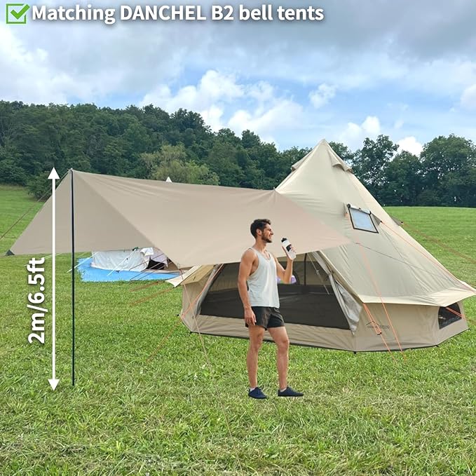 DANCHEL OUTDOOR B2 Portable Yurt with Stove Jack for Winter Camping, 4 Season Bell Tent Large Hot Tent 4/6 Person Family Camping Glamping Party 300D Oxford Khaki, 13ft/16.4ft