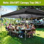 10x20 Canopy Replacement Top Cover with Air Vents for ez up Pop up Canopy Gazebo Tent, with Adjustable Strap, Waterproof & Anti-UV for Outdoor Shade (Frame Not Included) (Black)
