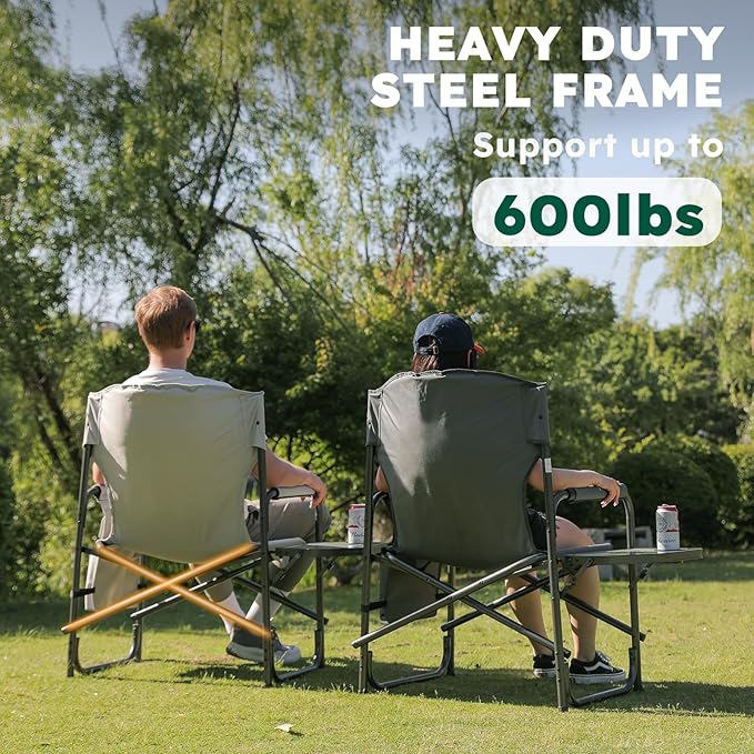 Oversized Directors Camping Chair Support 600 LBS, Heavy Duty Folding Outdoor Chairs with Detachable Side Pocket and Adjustable Side Table for Outside Beach,Lawn,Fishing (Blue)