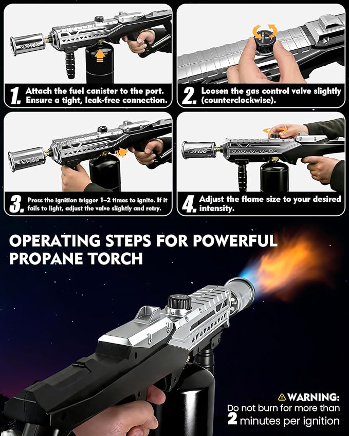 Powerful Propane Torch Gun | Propane Torch Gun Flamethrower with Adjustable Flame | Flame Torch Gun for BBQ, Searing Steak, Grill, Camping, Charcoal Lighter & Campfire Starter | Tank Not Included