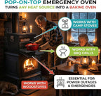 Camping Oven - Pop-On-Top Full Size Baking Oven for Outdoor, RV, Tent Camping, Preppers, Emergency.
