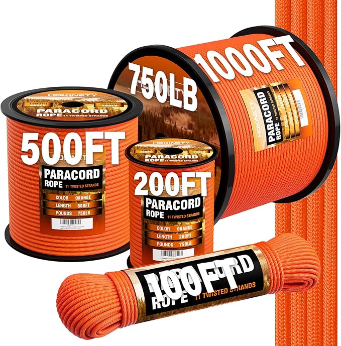 Paracord Rope 750 - Parachute para Cord 4mm 11 Strand Spool Rope Utility Nylon String for Outdoor Camping Survival Utility Tent Crafting DIY Projects - Orange 200ft