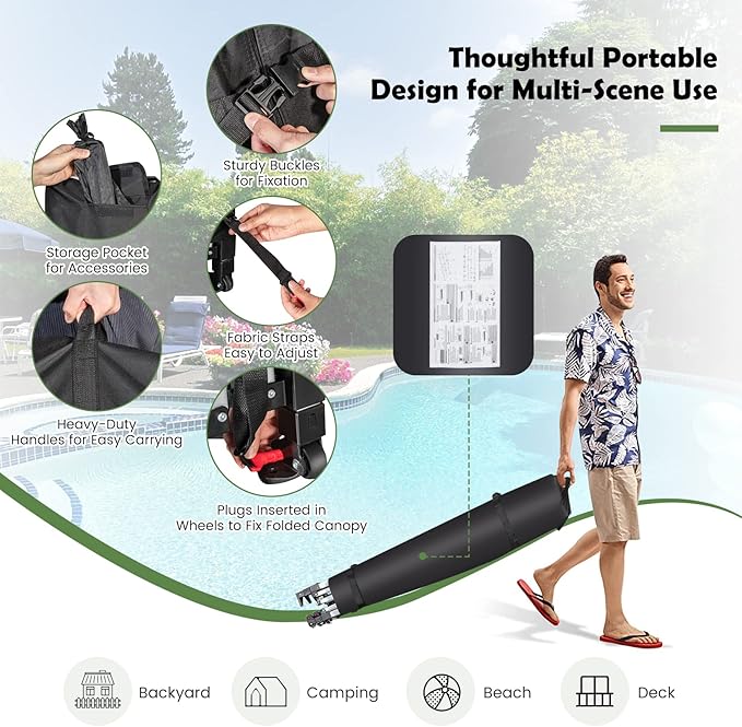 Tangkula 10x20 Ft Pop Up Canopy, UPF 50+ Easy Setup Instant Canopy Tent with 1-Push Center Lock, Wheeled Bag, 8 Stakes, 4 Ropes, Outdoor Commercial Sun Shelter Tent for Camping, Travel, Picnic