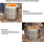 Lineslife Fire Pit Accessory Kit for 19.5" Solo Stove Bonfire and Other Firepit, Stainless Steel Round Grill Cooking Grate & Fire Pit Stand for Outdoor Camping BBQ Picnic Fireplace Tools Silver