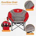 Northroad XXL Camping Moon Chair,Oversized Round Chair,Folding Padded Saucer w/Side Pocket,500lbs Capacity for Outdoor Hiking Fishing Picnic Lawn,Red&Grey