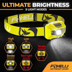 Foxelli USB‑C Rechargeable LED Headlamp – Ultra‑Light 2.4 oz & Bright 180 Lumens – Red/White Light, 5 Modes, IPX5 Waterproof, 40 h Runtime for Trail Running, Camping, Hiking