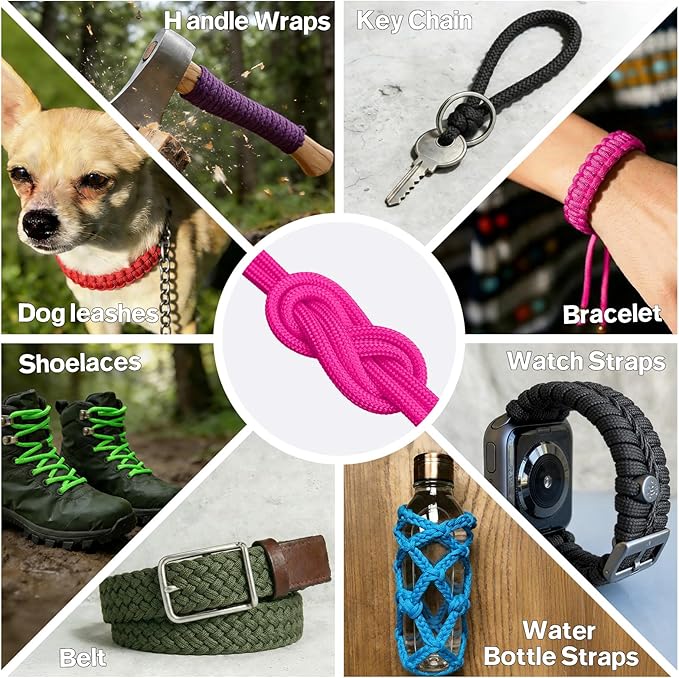 Paracord Rope 750 - Parachute para Cord 4mm 11 Strand Spool Rope Utility Nylon String for Outdoor Camping Survival Utility Tent Crafting DIY Projects - Neonpink 100ft