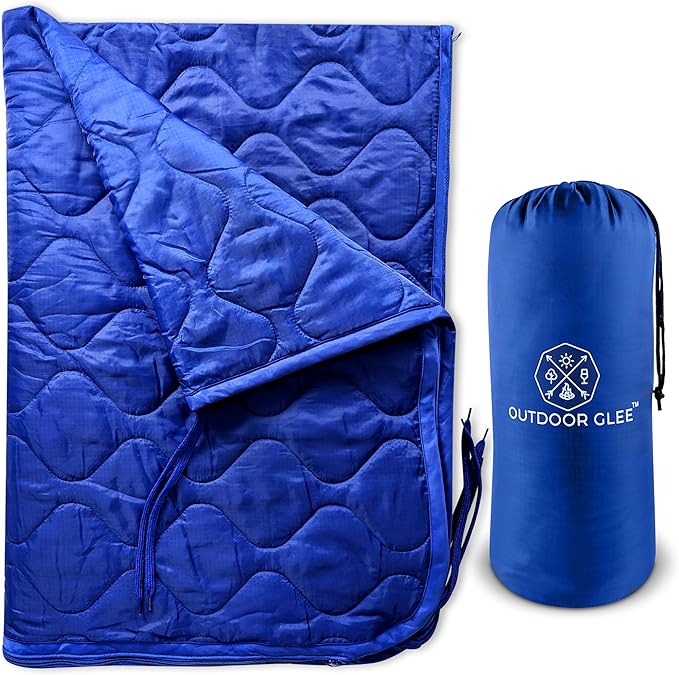 Wearable Blue Military Woobie Poncho Liner with Head Hole. Has Zippers That converts to Sleeping Bag. Water-Resistance, Ripstop Poncho Blanket with Drawstring Bag. Perfect for Outdoor Enthusiasts.