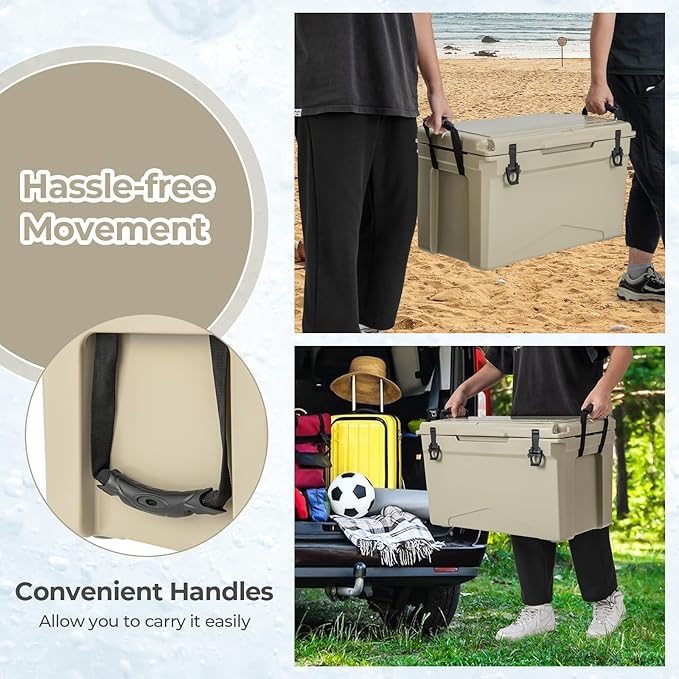 Goplus Hard Cooler, Insulated Ice Chest w/Portable Handles, Cup Holders, Ruler, Bottle Opener, 6 Day Ice Retention for Drink, Beverage, Camping, Fishing, Beach
